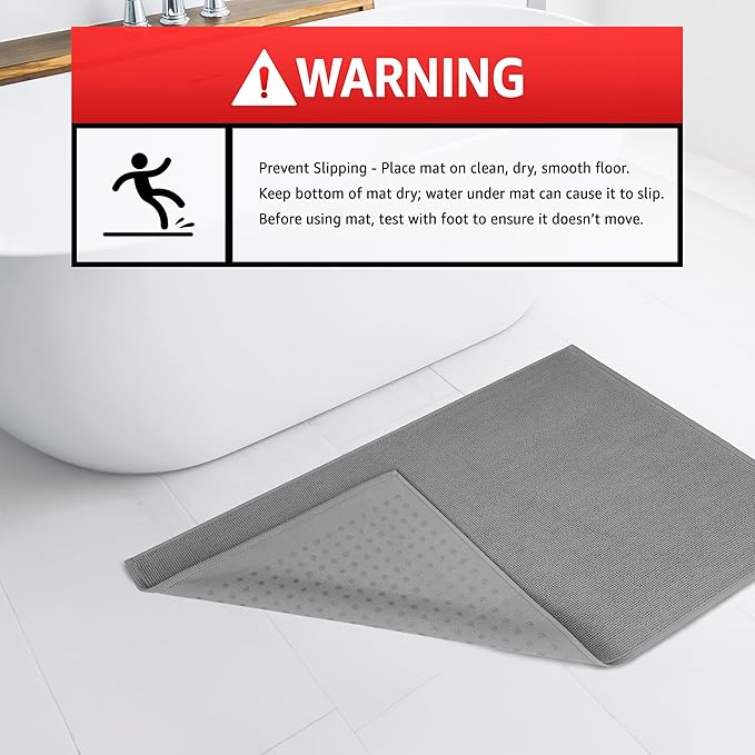 American Soft Linen Bath Rug, 20 in 34 in 100% Cotton Bath Mats Rugs for Bathroom, Slip Reducer Washable Shaggy Form Area Rugs, Light Grey Bath Rug