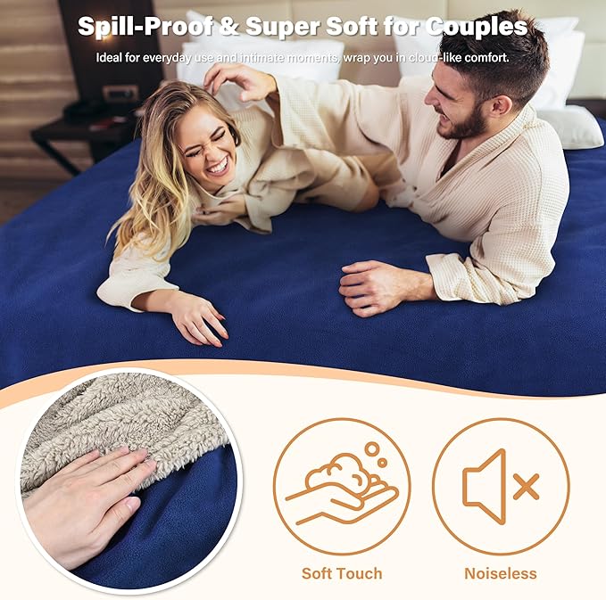 Catalonia Waterproof Bed Cover for Intimacy, Love Couples Leakproof Protector, Reversible Squirt Blanket, Splash Stain Proof Pad for Adults, Washable, 80x90 inches, Navy/Taupe