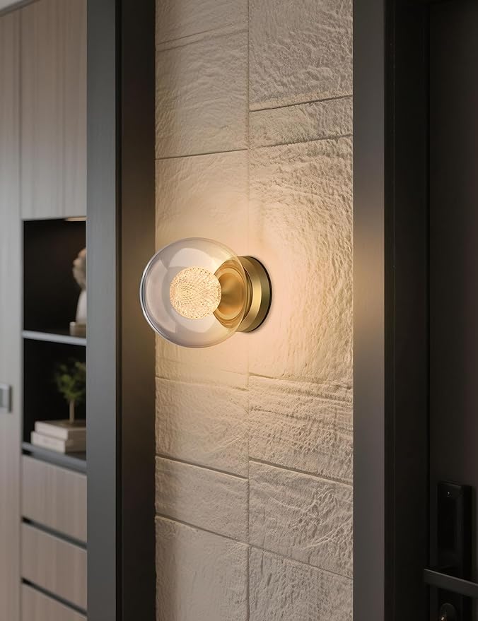 Tubicen Dual-Globe Wall Sconce Gold Dimmable Mid Century Modern Art Deco Wall Sconce 6.7in Glass Round Wall Light for Living Room Bedroom Bathroom Hardwired 3000K