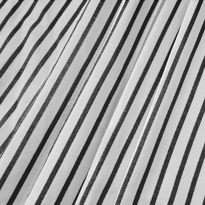 Awellife Farmhouse Black Shower Curtain Button Linen Textured Woven Fabric,Pleated Black Stripe,Country Style,72x72 Inch