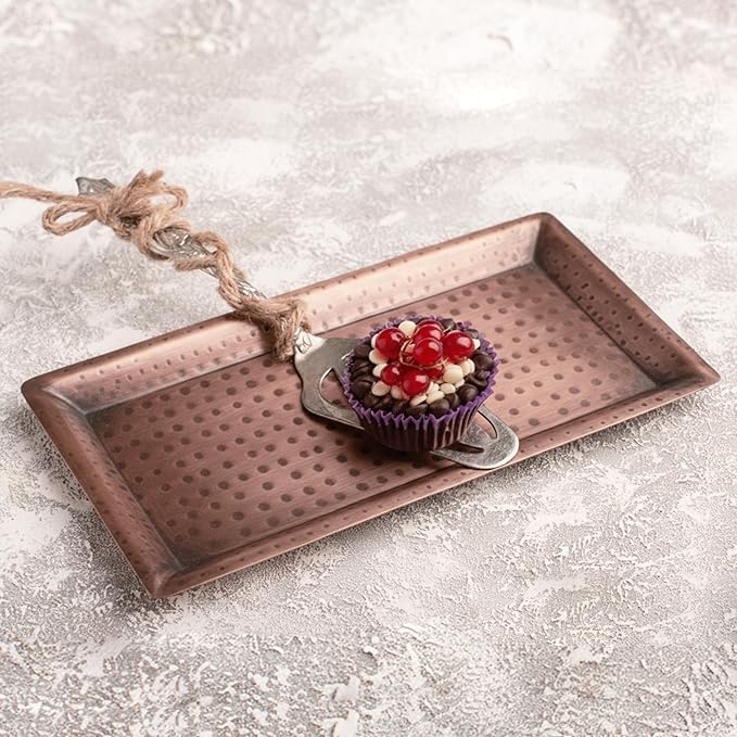 Monarch Abode Hand Hammered Metal Serving Tray, 16-Inch Antique Copper Finish – Rectangle Serving Platter, Large Serving Tray for Party, Fruit Platter, Dessert Trays, Serving Dishes