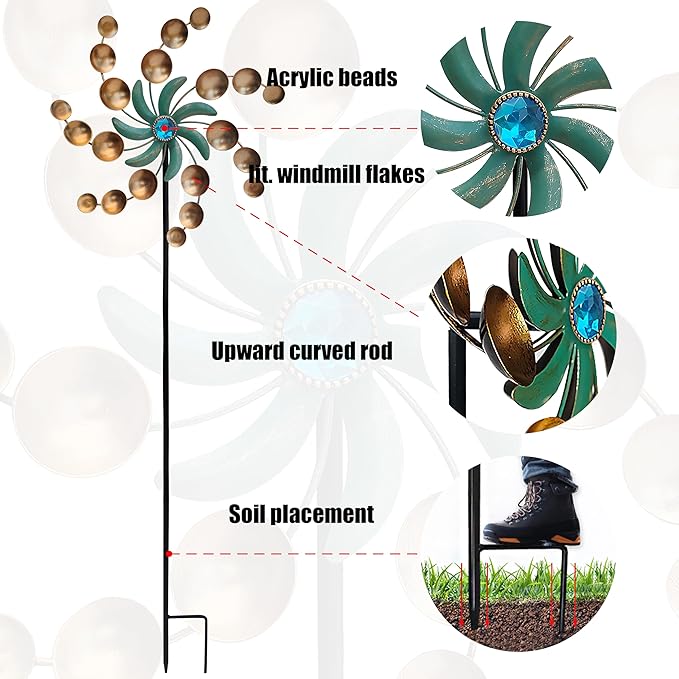 39" Metal Wind Spinners,Wind Sculptures Garden Stake Decorations,Outdoor Windmill for Yard and Garden Lawn Patio Decor(Bronze)
