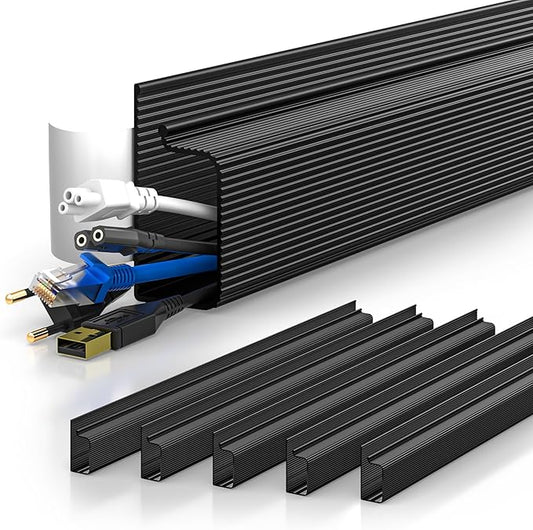 YECAYE 94.2in Cable Management, Cable Organizer,Adhesive Mount Cord Organizer for Desk, Cord Organizer, No-Drill Desk Wire Management for Home Office, Baby proofing, Black