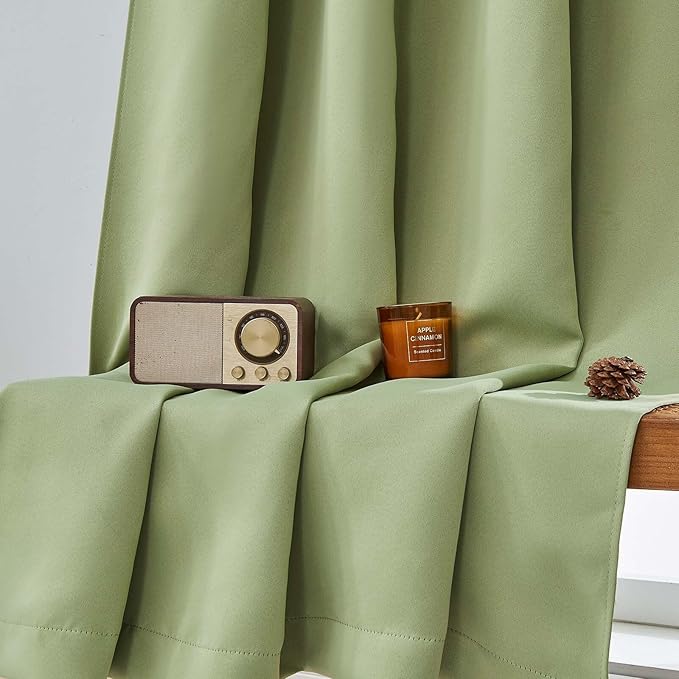 Aiyufeng Sage Green Blackout Curtains for Bedroom 84 Inch Length 2 Panels Set, Solid Thermal Insulated Privacy Living Room Window Treatment Curtains Blackout Drapes, W40 x L84 Inch, Sage Green