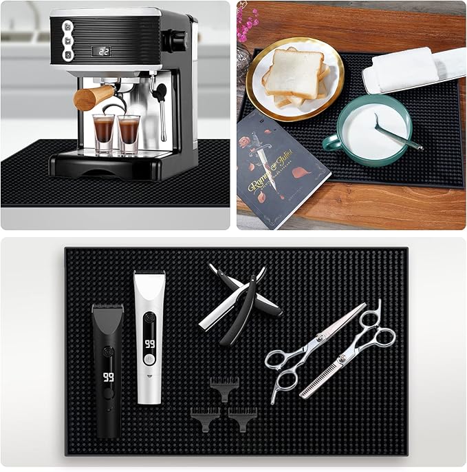 PVC Bar Service Mat for Cocktail Bartender 18x12 inches (Black 2-Pack)