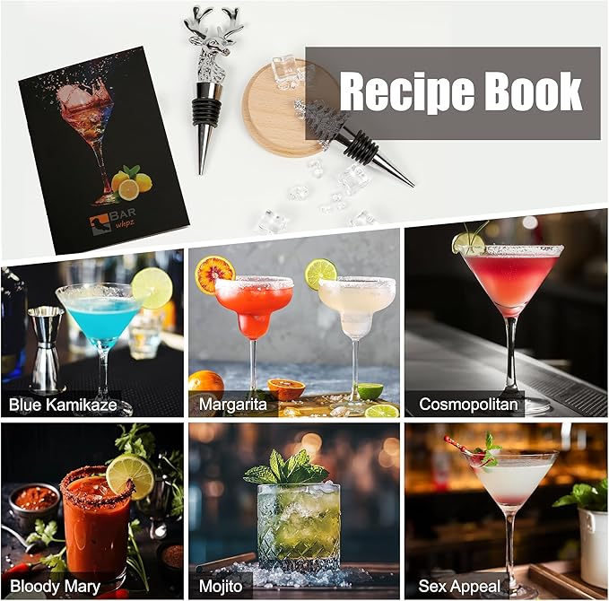 Cocktail Shaker Set Bartender Kit,Mixology Bartender Kit 13-Piece with Bamboo Stand,Professional Cocktails Kit with All Essential Accessory Tools for Drink Mixing Gift(with Silicone Pad)