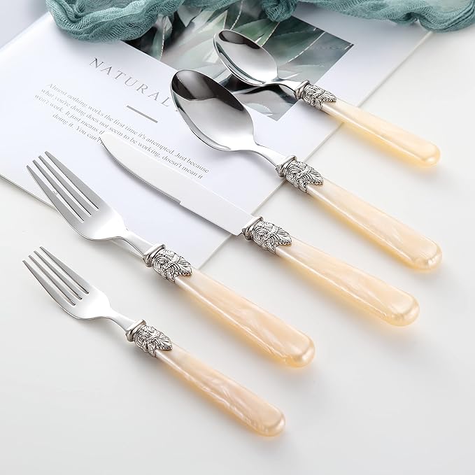 REVERIE Collection 18/10 Stainless Steel Vintage Flatware set,Sliverware set,Dishwasher safe (40, Champagne)