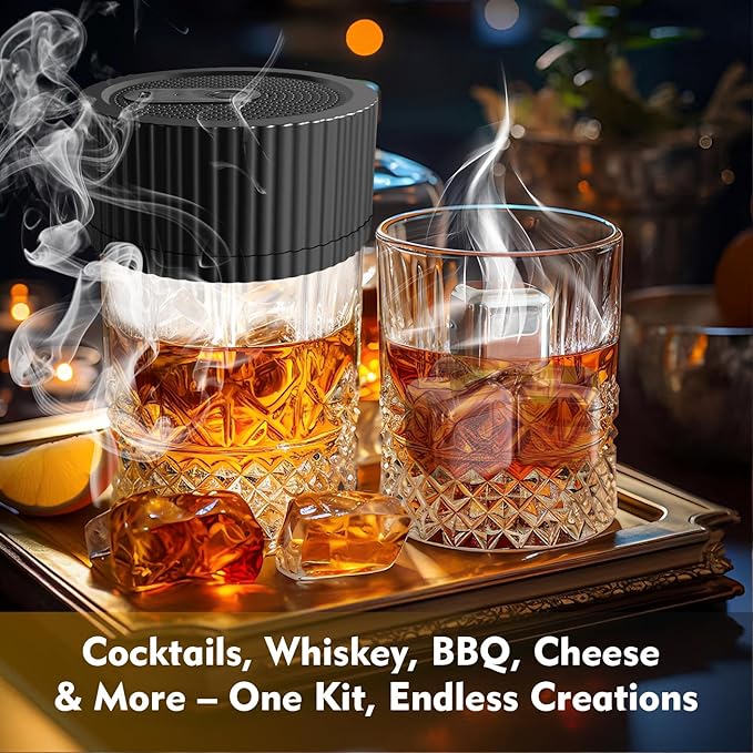 Electric Whiskey Smoker Kit–Rechargeable Cocktail Smoker Kit with Built-in Lighter, 6 Wood Chip Flavors–Old Fashioned Smoker Kit, Bourbon Smoker Kit–Gifts for Men, Dad, Husband, Home Bar Accessories