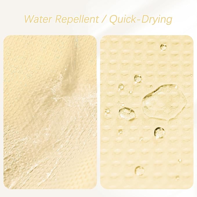 78 inch Shower Curtain Cream Beige Waffle Textured, 256GSM Heavy Duty Weighted Fabric Shower Curtains, Hotel Quality Luxury Polyester Water Repellent Bathroom Curtain with 12 Hooks