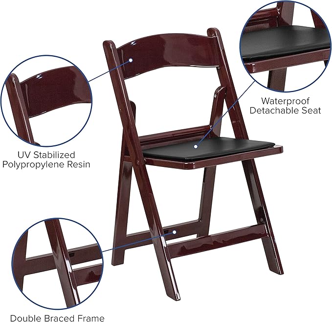 EMMA + OLIVER Folding Chair - Red Mahogany Resin – 2 Pack 800LB Weight Capacity Comfortable Event Chair - Light Weight Folding Chair