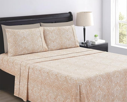 Spirit Linen home Twin Size Bed Sheets Set Deep Pockets - 6PC Paisley Ultra Soft Microfiber Bed Sheets - Easy to Clean, 90 Thread Count Sheets with Fitted Sheet, Flat Sheet & Pillowcases (Taupe)