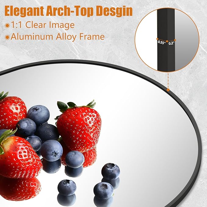 56"x18" Arched Full Length Mirror, Free Standing Mirror Full Length Made of Tempered Glass, Black Floor Mirror for Bedroom Living Room Gym Dorm