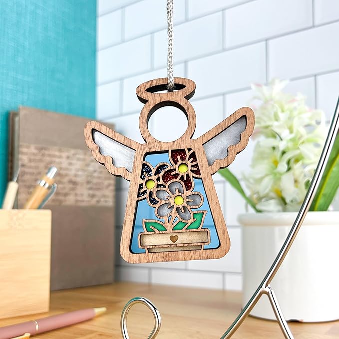 3.5" (H) Red, White & Blue Guardian Angel Ornament - Patriotic Election 2024 Decor - 4th of July Decorations for Home - Flowers