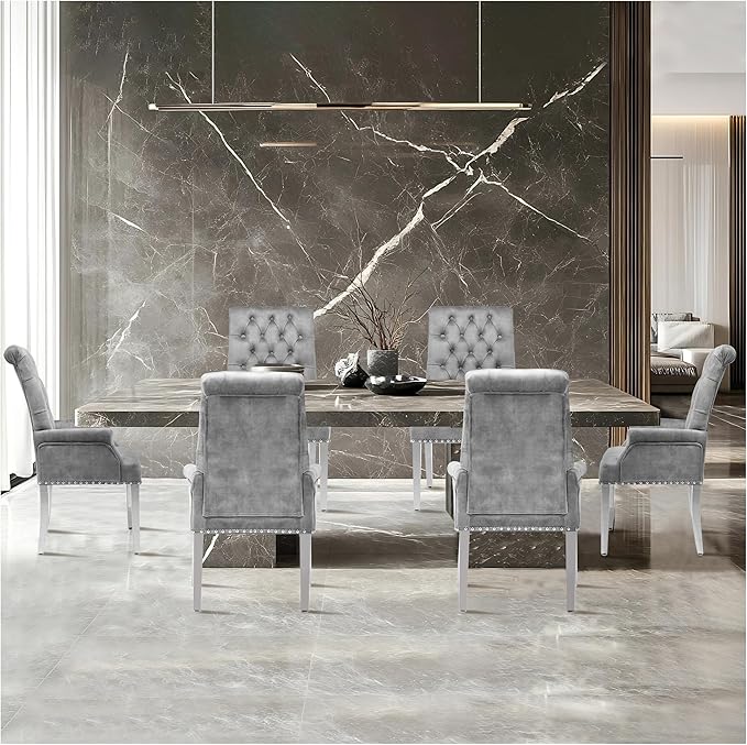 AODCHR Upholstered Velvet Accent Dining Chair, Elegant Tufted Dining Room Kitchen Room Arm Chair with Stainless Steel Leg, Light Grey