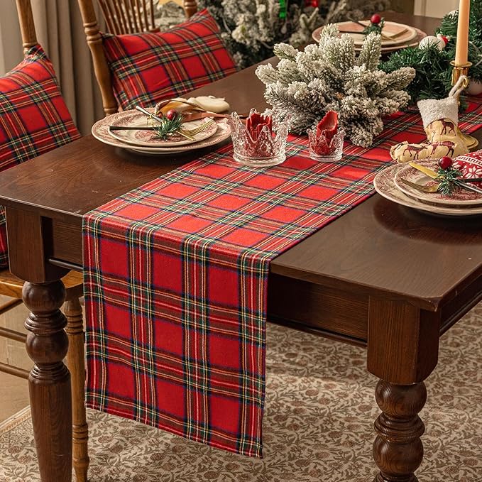 Softalker Christmas Checkered Tartan Table Runner - Red Buffalo Plaid Xmas Stain Resistant Washable Table Decoration for Dining/Parties/Holiday Decor, 13 x 108 Inch
