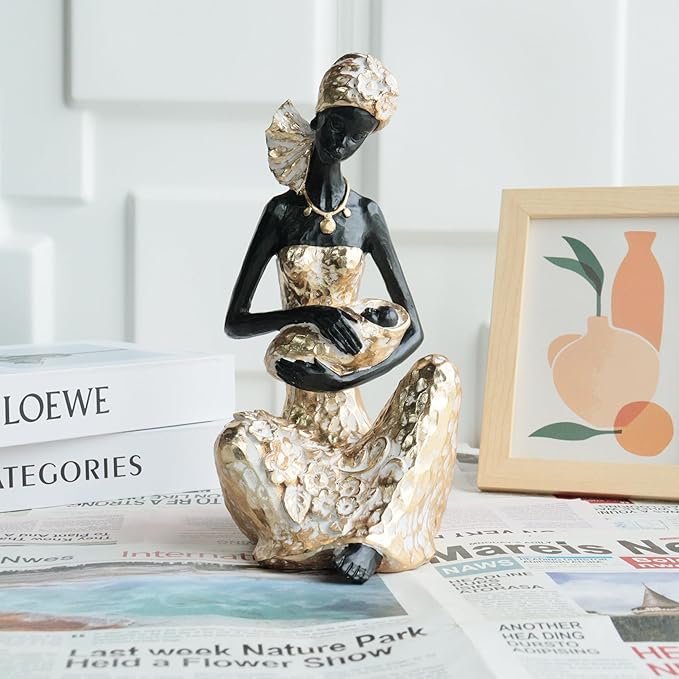 African Mother and Baby Statue, Handcrafted Resin Sculpture for Living Room Decor, Motherhood Art Figurine, Ideal Wedding