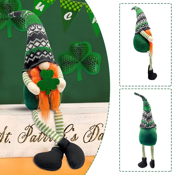 St Patrick's Day Decorations - Leprechaun Doll, Irish Plush Gnomes for Home - Green Ornament Table Centerpiece - Irish Gifts