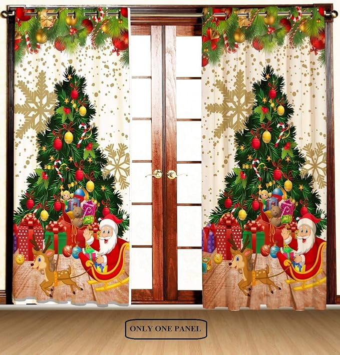 Xmas Decorative Curtain 48x84 Inches for Living Room, Bedroom, Kitchen, Doorway and Shower Traditional Graphic Printed Christmas Drapes (One,122x214 CM, Multicolor) (Xmas Tree)