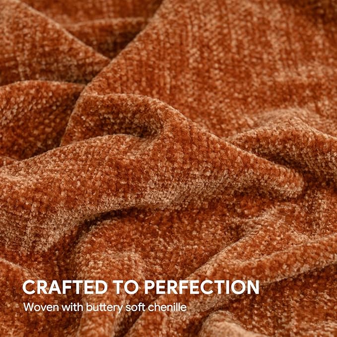 RECYCO Throw Blanket Soft Cozy Chenille Throw Blanket with Fringe Tassel for Couch Sofa Chair Bed Living Room Gift (Rust, 60" x 80")