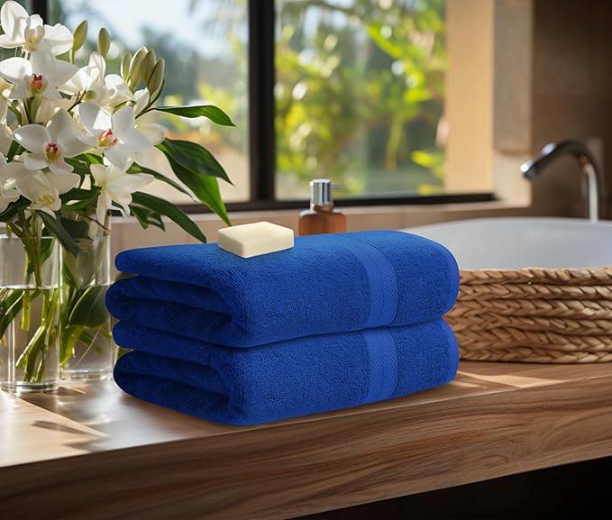 Avalon Towels Luxury 8 Piece Blue Towels Set, 2 Bath Towels, 2 Hand Towels and 4 Washcloths, 600 GSM 100% Ring Spun Cotton Highly Absorbent Royal Blue Bathroom Towels, Ideal for Hotel, Spa and Gym