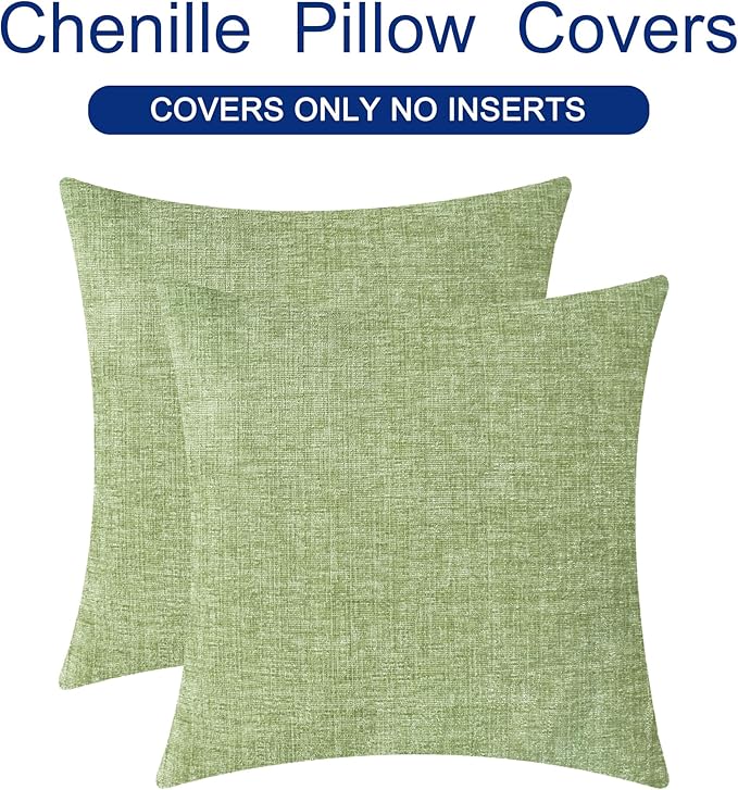CaliTime Throw Pillow Covers Decorative 16 X 16 Inches Pack of 2 Cozy Chenille Cushion Case for Couch Sofa Bed Living Room Home Sage Green