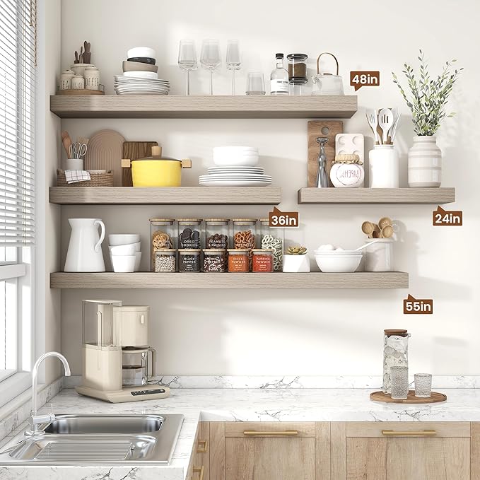 Heimlove 36 Inch Floating Shelves for Wall Set of 2,Wall Shelves for Storage & Decor - Heavy Duty with Invisible Brackets,Perfect for Living Room,Bedroom,Home Office-Grey