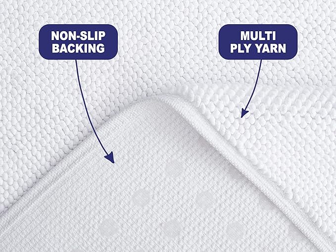 American Soft Linen Bath Rug, 17 in 24 in 100% Cotton Bath Mats Rugs for Bathroom, Slip Reducer Washable Shaggy Form Area Rugs, White Bath Rug