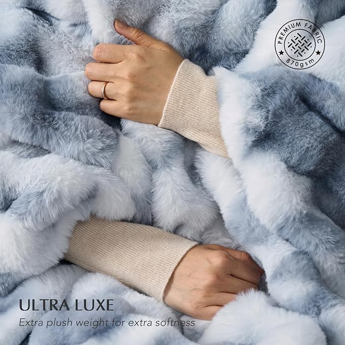 EverGrace Ultra Soft Luxury Fluffy Faux Rabbit Fur Throw Blanket, Thick Warm Bubble Throw for Bed, Cozy Plush Reversible Blankets for Couch, Chair, Sofa, Cloud Blue, 50x60 Inches