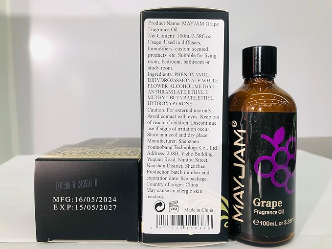 MAYJAM 100ML/3.38FL.OZ Grape Fragrance Oils with Glass Dropper, Essential Oils for Diffusers for Home, Long Lasting Scented Oils for Diffusers Soap Candle Making