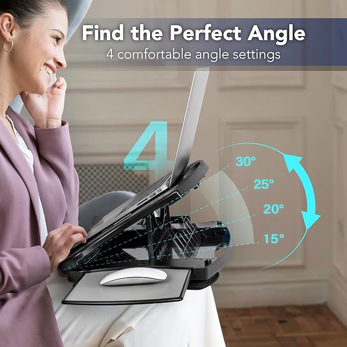 EHO Portable Lap Desk with Cushion, Detachable Mouse Pad Tray and Phone Holder, Adjustable Laptop Stand with 5 Angles, for Home, Office, Sofa, Bed