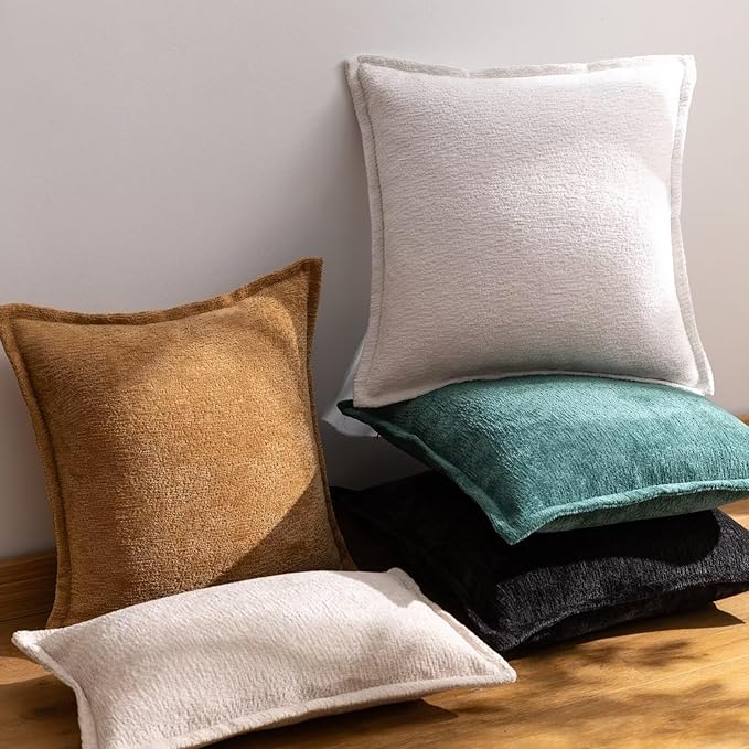 Mustard Yellow Decorative Throw Pillow Covers 18x18 Inch Set of 2 Cozy Soild Chenille Cushion Cases Soft Textured Square Couch Pillows Cover Boho Accent Farmhouse Pillowcases for Bed