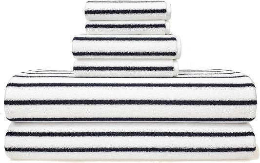 Italic Ultraplush Luxe 6 Piece Towel Set – 2 Bath Sheets, 2 Hand Towels, 2 Washcloths – 800GSM Highly Absorbent & Quick Dry, Resort Grade 100% Australian Cotton Towels, Striped (White & Blue)