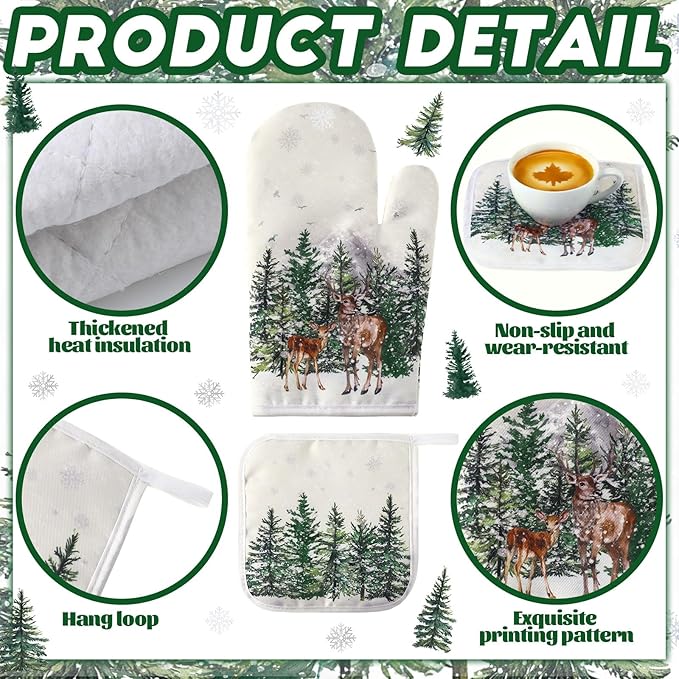 10 Pcs Christmas Kitchen Decor Set Kitchen Towels and Rugs Oven Mitts Pot Holders Absorbent Towels for Baking Cooking BBQ Gifts Home Decor(Khaki,Wonderland)