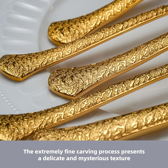 SuperCook 40-Piece Gold Hammered Flatware Set for 8, Durable 18/10 Stainless Steel, Dishwasher Safe, Elegant, Heavy Duty