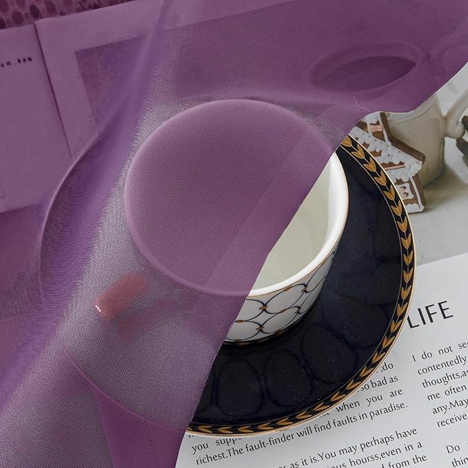 Aiyufeng Plum Purple Sheer Curtains 96 Inches Long 2 Panels, Solid Voile Top Dual Rod Pockets Stylish Breathable Drapes Window Treatment for Kid's Room/Bedroom/Living Room, 42W x 96L inches