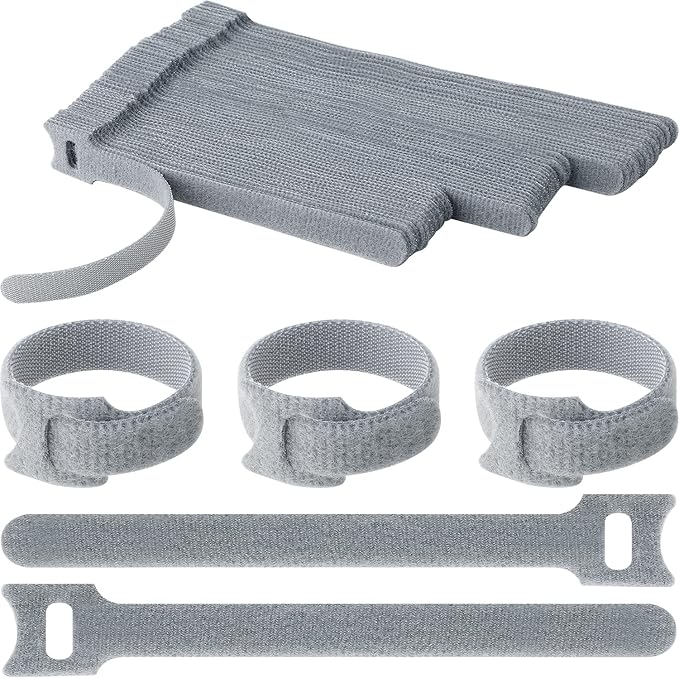 Pasow 60pcs Fastening Microfiber Cloth Cable Ties Wire Management (6/7/8 Inch, Grey)