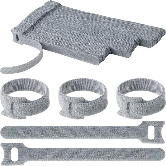 Pasow 60pcs Fastening Microfiber Cloth Cable Ties Wire Management (6/7/8 Inch, Grey)