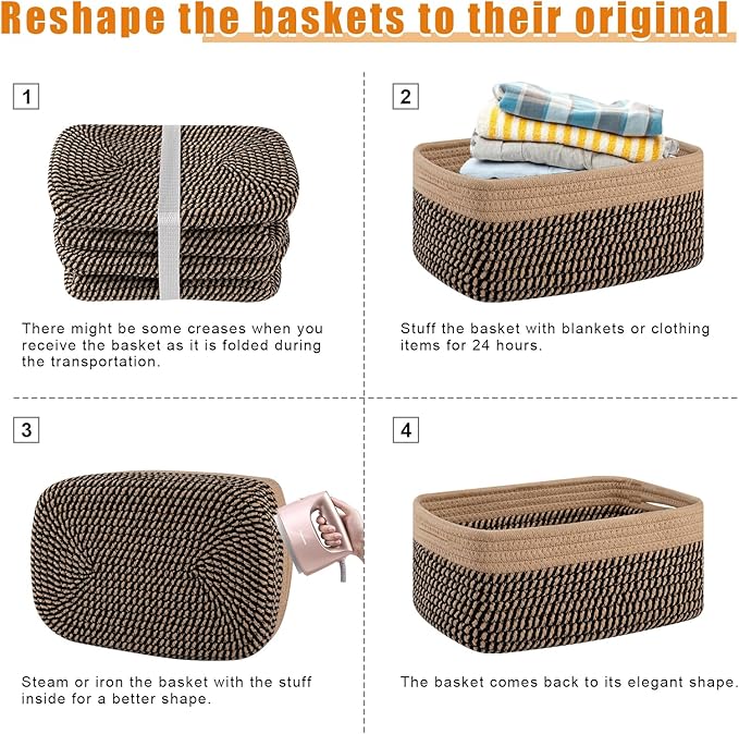 OIAHOMY 4 Pack Storage Baskets for Organizing, Small Baskets for Shelves, Cute Decorative Storage Bins, Organizer Baskets for Gifts Empty, 13''Lx8.7''Wx5.1''H,Black/Yellow