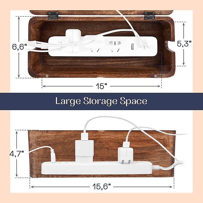 Large Cable Management Box - Cable Organizer Box and Power Strip Box for Electrical Cord Management - Hide Desk Cord and Floor Cables - Wire Storage and Organization for Cords