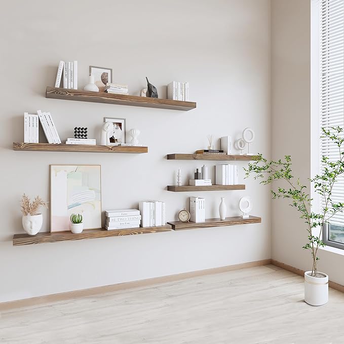 Walnut Floating Shelves 72 Inch Long 8-in Deep Set of 2, High End Real Solid Wood Floating Shelves for Wall,Suitable for Kitchen and Coffee Bar, with Sturdy Hidden Bracket