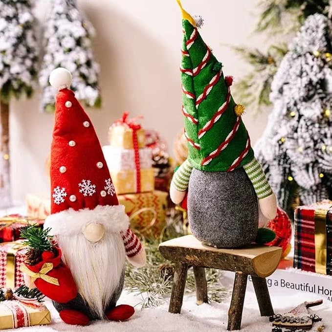 Christmas Gnomes Plush Decoration,Gnome Plush Christmas Decoration Handmade Swedish Dwarf Scandinavian Tomte Elf Gnomes for Home Office Table Decor,Red