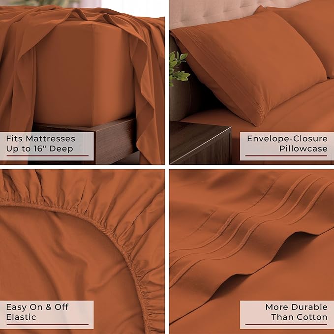 Mellanni King Sheets Set - 4 PC Iconic Collection Bedding - Hotel Luxury, Extra Soft, Cooling Bed Sheets - Wrinkle, Fade, Stain Resistant (King, Terracotta)