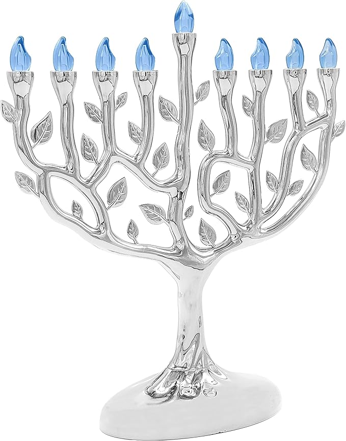 The Dreidel Company LED Electric Silver Hanukkah Tree of Life Menorah - Battery or USB Powered - Includes a Micro USB 4' Charging Cable (Single)
