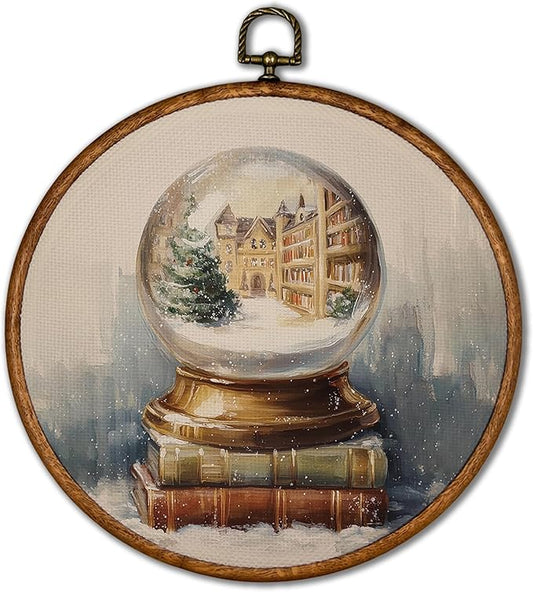 KSDUT Vintage Christmas Wall Decor Art - Retro Crystal Ball Christmas Wall Art Canvas Frame Hanging Prints, Merry Xmas Holiday Round Wall Art Decor for Home Farmhouse Decorations 10"x10"