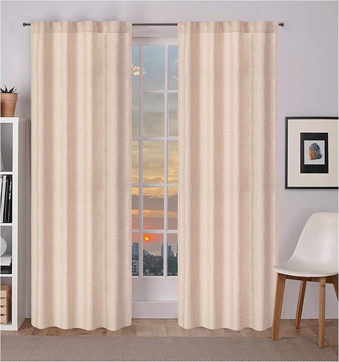 Flax Linen Curtains 50"x108" Set of 2, Natural Tab Top Drapes for Living Room & Bedroom, 108 Inch Long Farmhouse Window Panels, Soft Light Filtering Rustic Curtain Set for Home Decor