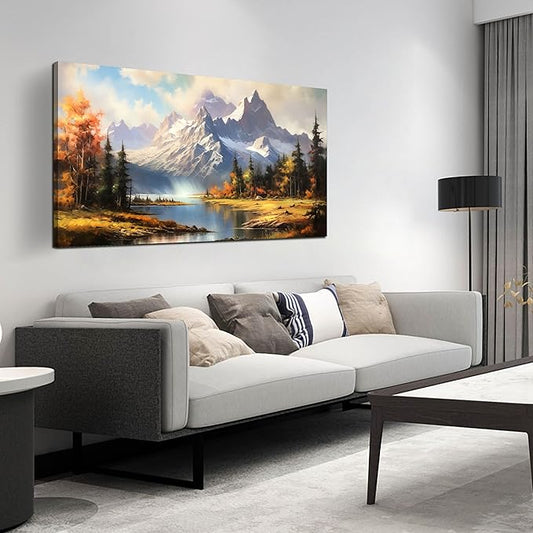 Mountain Wall Art for Living Room Bedroom Office Nature Wall Art Large Mountain Lake Forest Landscape Pictures Modern Artwork Framed Wall Decor Canvas Prints 24x48 Inch