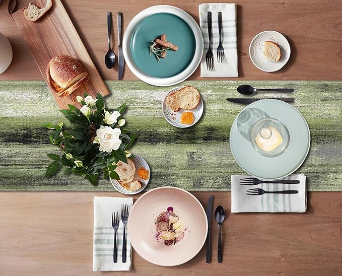 Emvency Farmhouse Table Runner, Vintage Olive Green and Grey Abstract Art Painting for Kitchen Coffee Table Family Dinners Holiday Parties Wedding Events Decor(13x72 inch)