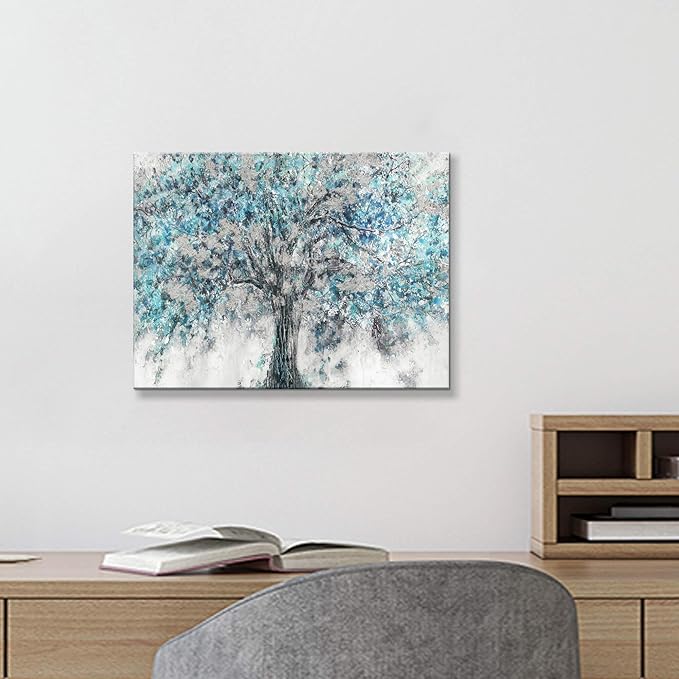 Abstract Tree Canvas Wall Art: Blue Painting Graphic Art Picture Print on Canvas Small Size without Embellishment for Dining Room (12"x16"x 1 Panel)