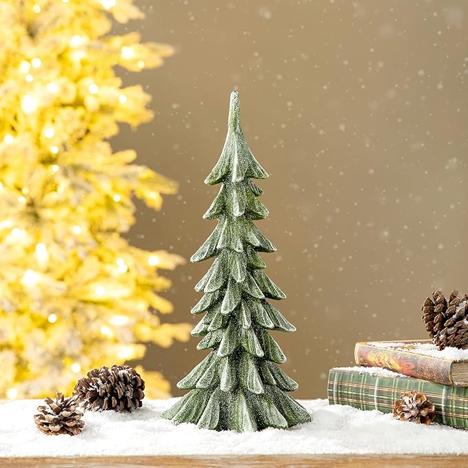 glitzhome Hand-Painted Resin Christmas Tree Tabletop Xmas Holiday Centerpiece Decoration, 14.75" H, Green