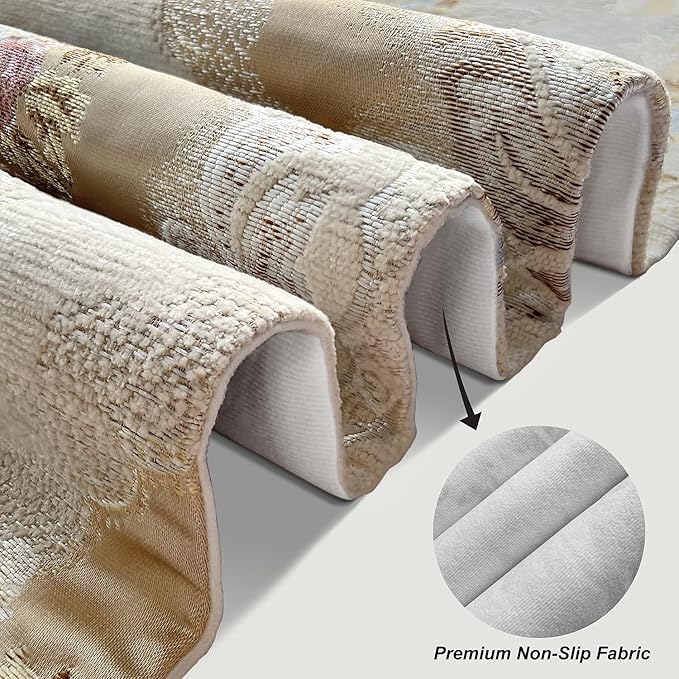 HeMiaor Table Runner with Retro Embroidery Jacquard and Beaded Tassels for Dining Table Christmas Decoration 98 inches Long Beige